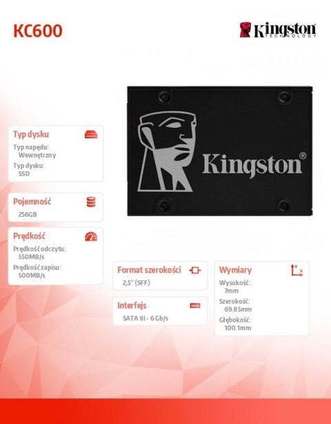 Dysk SSD KC600 SERIES 256GB SATA3 2.5' 550/500 MB/s Kingston