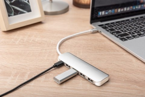HUB/Koncentrator 4-portowy USB 3.0 SuperSpeed z Typ C Power Delivery, aluminium Digitus