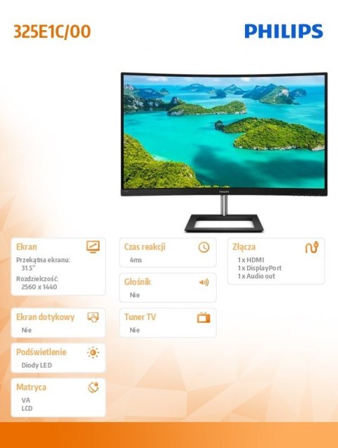 Monitor 325E1C 31.5 cala Curved VA HDMI DP Philips Monitor 325E1C 31.5 cala Curved VA HDMI DP Philips