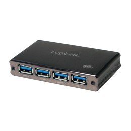 Aluminiowy HUB USB3.0 4-porty, Czarny, Z zasilaczem LogiLink