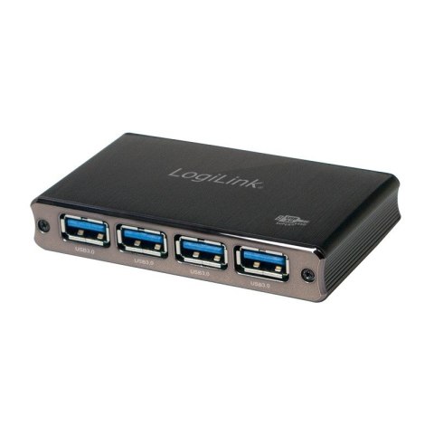 Aluminiowy HUB USB3.0 4-porty, Czarny, Z zasilaczem LogiLink Aluminiowy HUB USB3.0 4-porty, Czarny, Z zasilaczem LogiLink