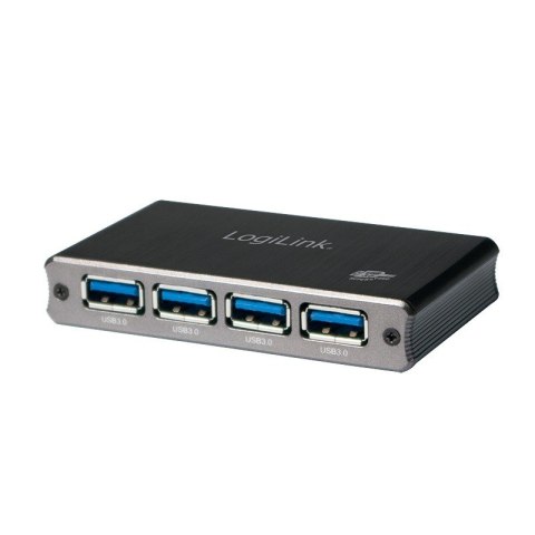 Aluminiowy HUB USB3.0 4-porty, Czarny, Z zasilaczem LogiLink Aluminiowy HUB USB3.0 4-porty, Czarny, Z zasilaczem LogiLink