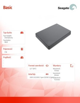 Dysk Basic 1TB 2,5 STJL1000400 Grey Seagate