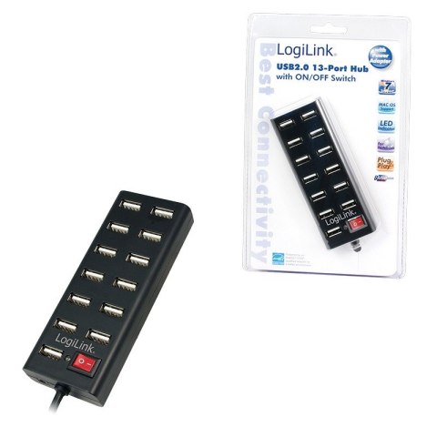 Hub USB2.0 13-portów z wyłącznikiem Czarny LogiLink Hub USB2.0 13-portów z wyłącznikiem Czarny LogiLink