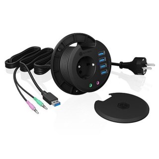 Hub biurkowy IB-HUB1430 80 mm, 4x USB 3.0 Type-A, Audio in /out, kontakt 220V IcyBox