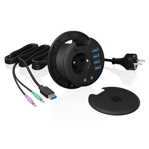 Hub biurkowy IB-HUB1430 80 mm, 4x USB 3.0 Type-A, Audio in /out, kontakt 220V IcyBox Hub biurkowy IB-HUB1430 80 mm, 4x USB 3.0 Type-A, Audio in /out, kontakt 220V IcyBox