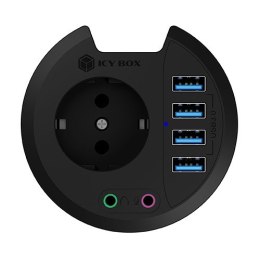 Hub biurkowy IB-HUB1430 80 mm, 4x USB 3.0 Type-A, Audio in /out, kontakt 220V IcyBox