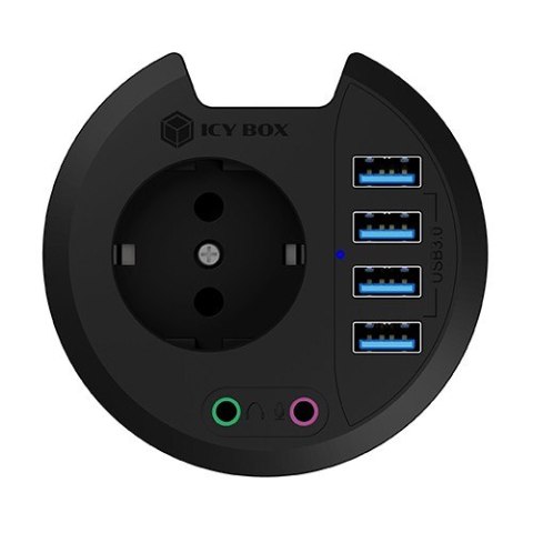 Hub biurkowy IB-HUB1430 80 mm, 4x USB 3.0 Type-A, Audio in /out, kontakt 220V IcyBox Hub biurkowy IB-HUB1430 80 mm, 4x USB 3.0 Type-A, Audio in /out, kontakt 220V IcyBox