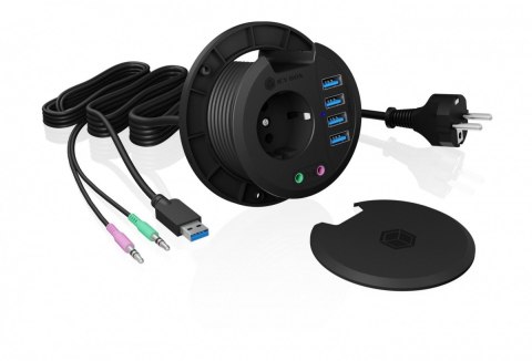 Hub biurkowy IB-HUB1430 80 mm, 4x USB 3.0 Type-A, Audio in /out, kontakt 220V IcyBox Hub biurkowy IB-HUB1430 80 mm, 4x USB 3.0 Type-A, Audio in /out, kontakt 220V IcyBox
