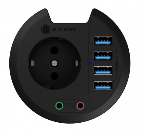 Hub biurkowy IB-HUB1430 80 mm, 4x USB 3.0 Type-A, Audio in /out, kontakt 220V IcyBox Hub biurkowy IB-HUB1430 80 mm, 4x USB 3.0 Type-A, Audio in /out, kontakt 220V IcyBox