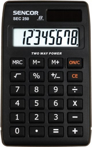 Kalkulator kieszonkowy SEC 250, 8 cyfr LCD, Podwójne zasilanie Sencor