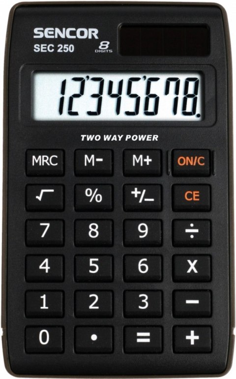 Kalkulator kieszonkowy SEC 250, 8 cyfr LCD, Podwójne zasilanie Sencor