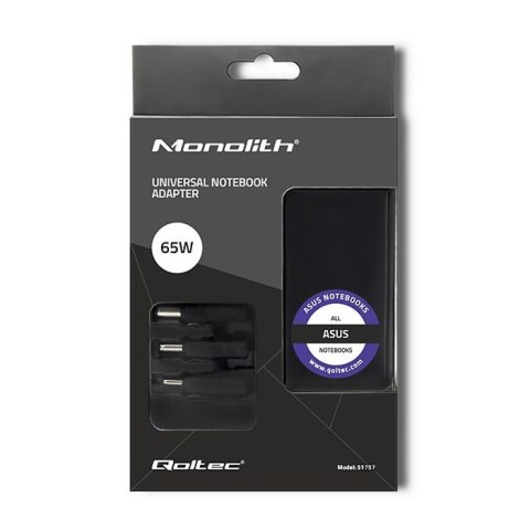 Zasilacz specjalizowany do Asus | 65W | 3 wtyczki |+ kabel zasilający Qoltec Zasilacz specjalizowany do Asus | 65W | 3 wtyczki |+ kabel zasilający Qoltec
