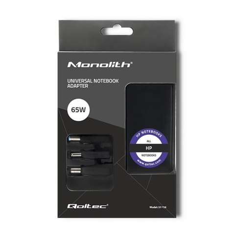 Zasilacz specjalizowany do HP | 65W | 3 wtyczki | + kabel zasilający Qoltec Zasilacz specjalizowany do HP | 65W | 3 wtyczki | + kabel zasilający Qoltec