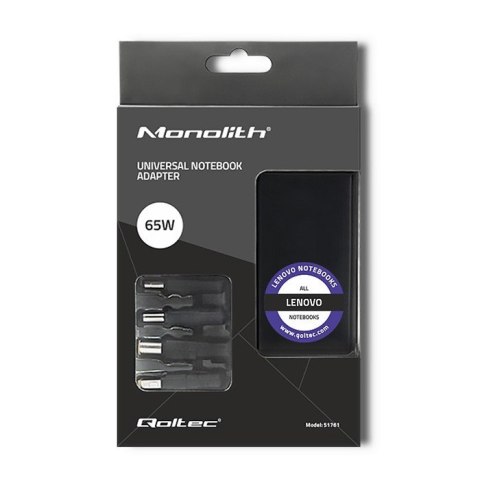 Zasilacz specjalizowany do Lenovo | 65W | 4 wtyczki |+kabel zasilający Qoltec Zasilacz specjalizowany do Lenovo | 65W | 4 wtyczki |+kabel zasilający Qoltec