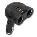 Samochodowy rozdzielacz gniazda zapalniczki 12-24V | 52W | 2.4A |2xUSB | USB QC 3.0 | USB-C PD | 2xgniazdo zapalniczki Qoltec