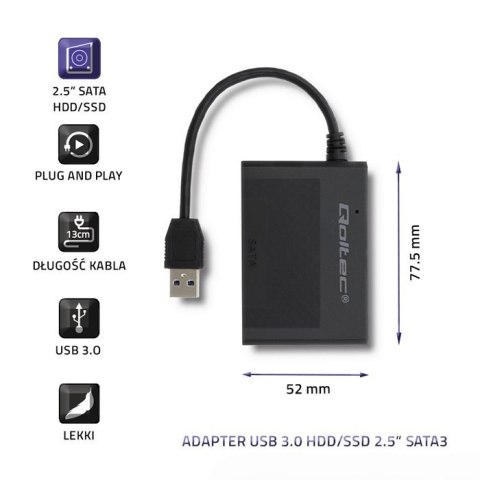 Adapter USB 3.0 do dysków HDD/SSD 2.5 cala SATA3 Qoltec Adapter USB 3.0 do dysków HDD/SSD 2.5 cala SATA3 Qoltec