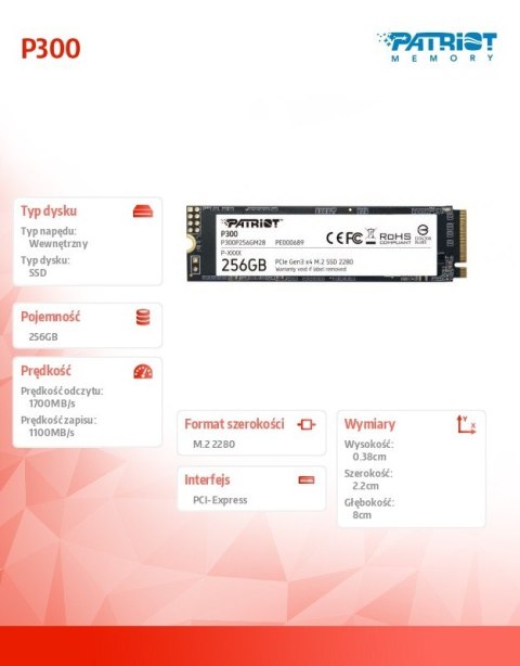 Dysk SSD P300 256GB M.2 PCIe Gen 3 x4 1700/1100 Patriot