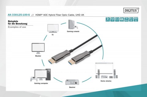 Kabel połączeniowy hybrydowy AOC HDMI 2.0 Premium HighSpeed 4K/60Hz UHD HDMI A/HDMI A M/M 10m Czarny Digitus
