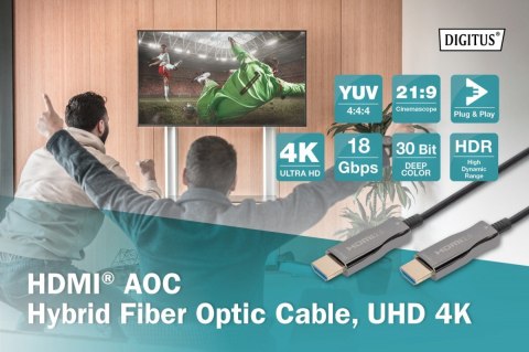 Kabel połączeniowy hybrydowy AOC HDMI 2.0 Premium HighSpeed 4K/60Hz UHD HDMI A/HDMI A M/M 10m Czarny Digitus