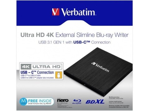 Nagrywarka BLU-RAY USB-C 3.1 zewnętrzna x6 Ultra HD 4K Verbatim
