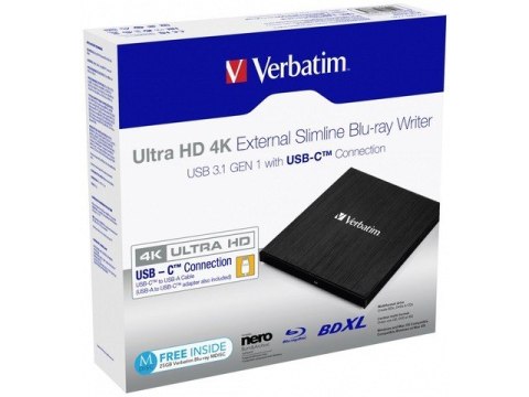 Nagrywarka BLU-RAY USB-C 3.1 zewnętrzna x6 Ultra HD 4K Verbatim