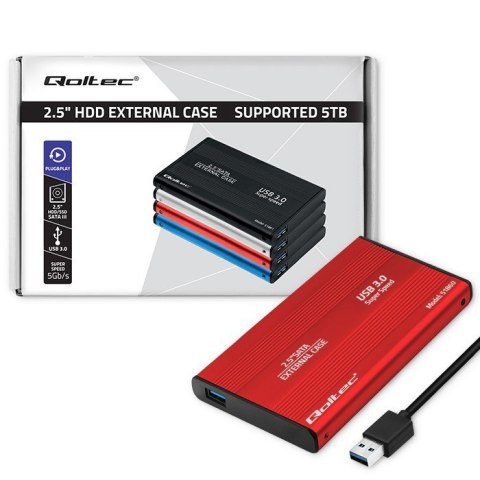 Obudowa na dysk HDD/SSD 2.5 cala SATA3 | USB 3.0 | Czerwona Qoltec Obudowa na dysk HDD/SSD 2.5 cala SATA3 | USB 3.0 | Czerwona Qoltec