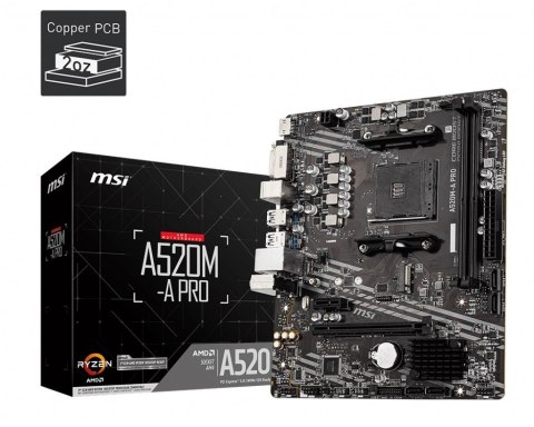 Płyta główna A520M-A PRO AM4 2DDR4 DVI/HDMI USB 3.2 mATX MSI