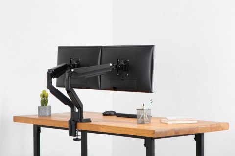 Ramię biurkowe podwójne z zaciskiem regulowane 2xLCD max. 32" max. 2x 9kg uchylno-obrotowe czarny Digitus