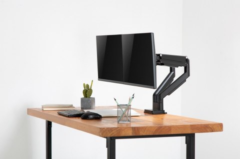 Ramię biurkowe podwójne z zaciskiem regulowane 2xLCD max. 32" max. 2x 9kg uchylno-obrotowe czarny Digitus