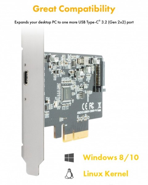 IB-PCI1901-C32 Karta PCIe, TYPE-C USB 3.2 (Gen 2x2) IcyBox IB-PCI1901-C32 Karta PCIe, TYPE-C USB 3.2 (Gen 2x2) IcyBox