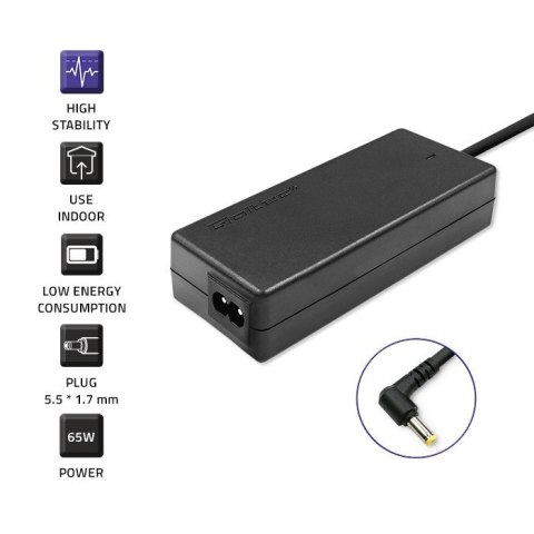 Zasilacz do Acer 65W | 19V | 3.42A | 5.5x1.7 |+kabel zasilający Qoltec