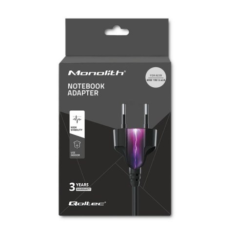 Zasilacz do Acer 65W | 19V | 3.42A | 5.5x1.7 |+kabel zasilający Qoltec