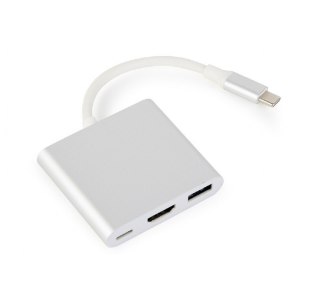 Adapter USB typ C srebrny USB C, USB A 3.0, HDMI Gembird