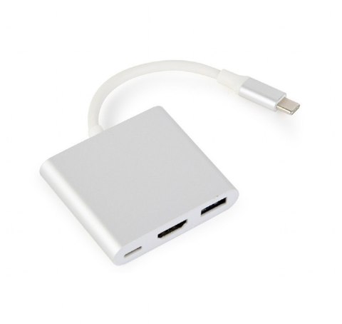 Adapter USB typ C srebrny USB C, USB A 3.0, HDMI Gembird
