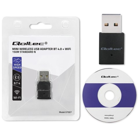 Bezprzewodowy mini adapter Wi-Fi | BT 4.0 USB | standard N Qoltec Bezprzewodowy mini adapter Wi-Fi | BT 4.0 USB | standard N Qoltec