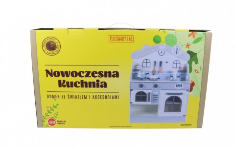 Drewniana kuchnia ze światłem i akcesoriami szara Domek Malowany Las Drewniana kuchnia ze światłem i akcesoriami szara Domek Malowany Las