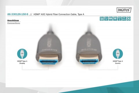 Kabel połączeniowy hybrydowy AOC HDMI 2.1 Ultra High Speed 8K/60Hz UHD HDMI A/HDMI A M/M 15m Czarny Digitus