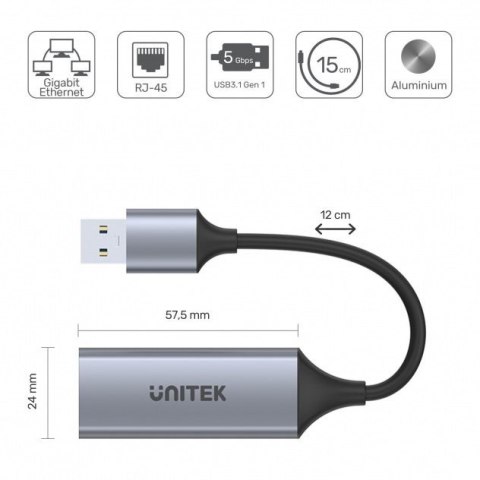 Adapter USB-A 3.1 GEN 1 RJ45; 1000 Mbps; U1309A Unitek Adapter USB-A 3.1 GEN 1 RJ45; 1000 Mbps; U1309A Unitek