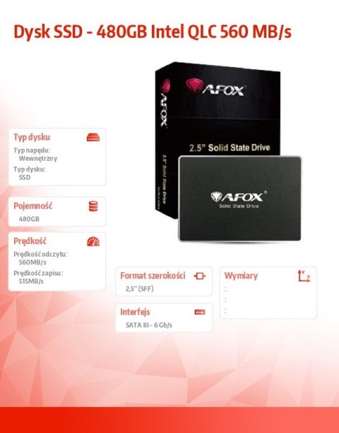 Dysk SSD - 480GB Intel QLC 560 MB/s AFOX Dysk SSD - 480GB Intel QLC 560 MB/s AFOX