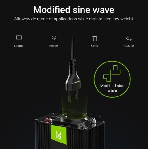 Przetwornica Napięcia Inwerter 12V na 230V 1000W/2000W Modyfikowana sinusoida Green Cell Przetwornica Napięcia Inwerter 12V na 230V 1000W/2000W Modyfikowana sinusoida Green Cell