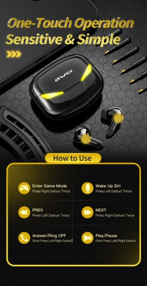 Słuchawki Bluetooth 5.0 T35 TWS + Stacja dokująca -Dla Graczy- czarne AWEI Słuchawki Bluetooth 5.0 T35 TWS + Stacja dokująca -Dla Graczy- czarne AWEI