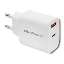 Ładowarka sieciowa | 18W | 5-12V | 1.5-3A | USB typ C PD | USB QC 3.0 | Biała Qoltec