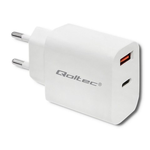 Ładowarka sieciowa | 18W | 5-12V | 1.5-3A | USB typ C PD | USB QC 3.0 | Biała Qoltec