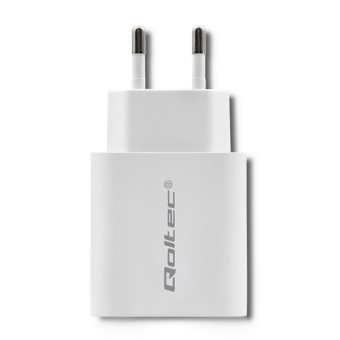 Ładowarka sieciowa | 18W | 5-12V | 1.5-3A | USB typ C PD | USB QC 3.0 | Biała Qoltec
