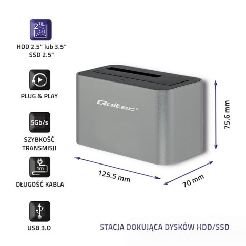 Stacja dokująca dysków HDD/SSD | 2.5"/3.5" SATA | USB 3.0 Qoltec Stacja dokująca dysków HDD/SSD | 2.5"/3.5" SATA | USB 3.0 Qoltec