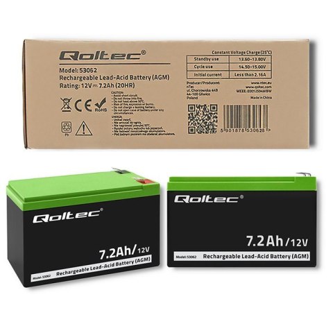 Akumulator AGM 12V | 7.2Ah | max. 108A Qoltec Akumulator AGM 12V | 7.2Ah | max. 108A Qoltec