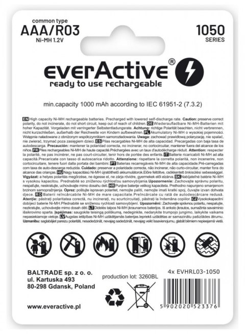 Akumulatory paluszki R03/AAA 1000 mAH blister 4 szt. EverActive Akumulatory paluszki R03/AAA 1000 mAH blister 4 szt. EverActive
