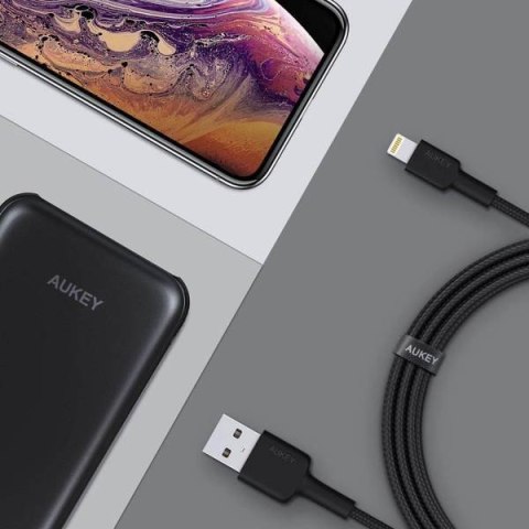 CB-AL05 kabel Lightning - USB-A 2m MFi Apple nylonowy oplot czarny AUKEY