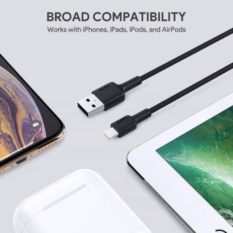 CB-AL05 kabel Lightning - USB-A 2m MFi Apple nylonowy oplot czarny AUKEY